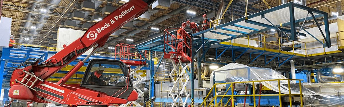 Beck & Pollitzer millwrights performing mechanical assembly
